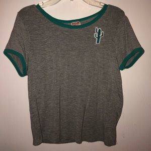 Gray and turquoise crop top with cactus